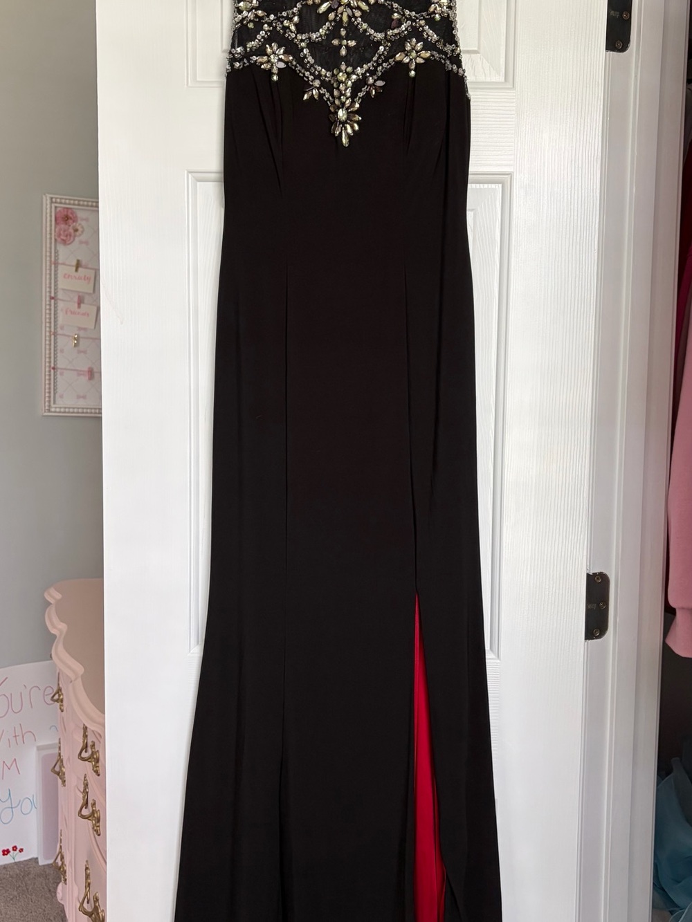 Black Maxi Evening Dress with Crystal Embellished Bodice